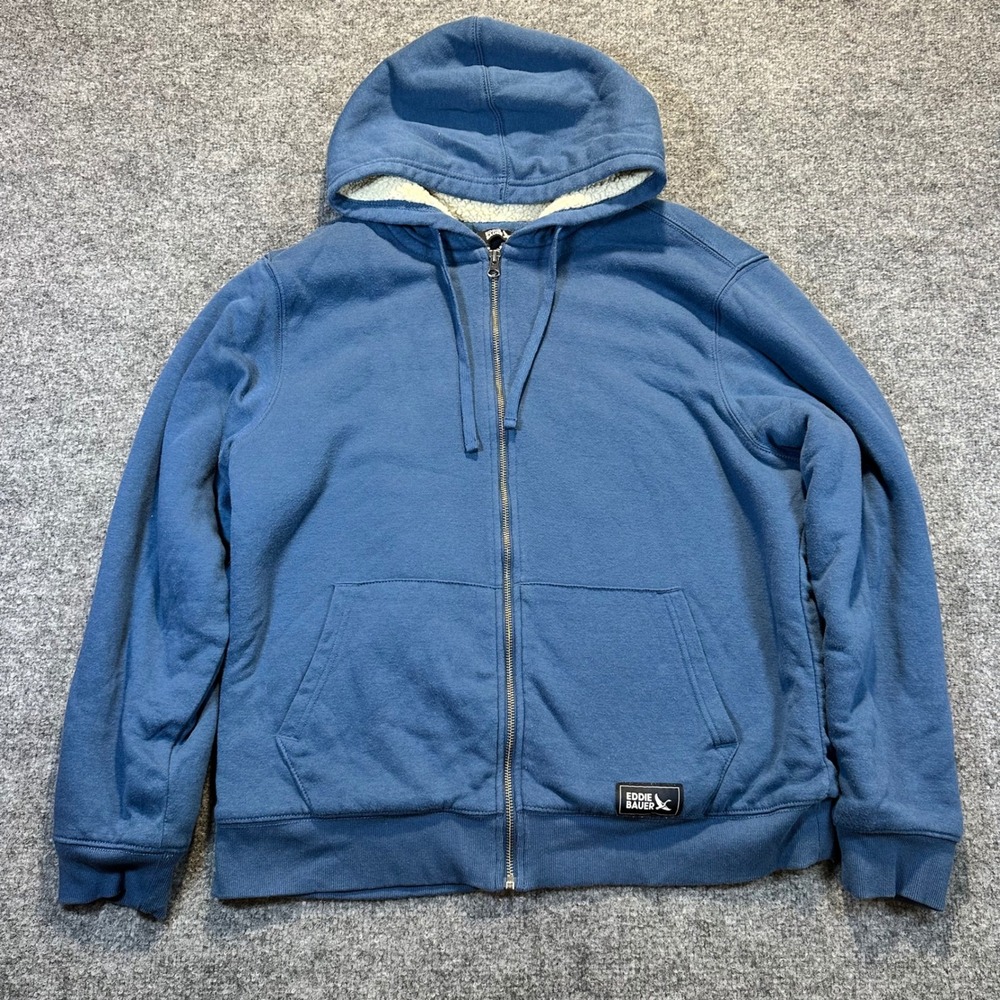 Eddie Bauer Sherpa‎ Lined Full Zip Hoodie Mens Medium Blue Outdoor Gorpcore